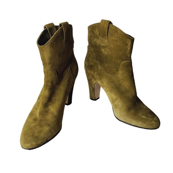 Club Monaco Olive Suede Arlietta Heeled Ankle Boots 36.5 - Picture 3 of 8
